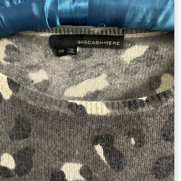 360 CASHMERE Tavi Leopard pattern lightweight 2ply Cashmere Sweater top grey XS - Picture 6 of 6
